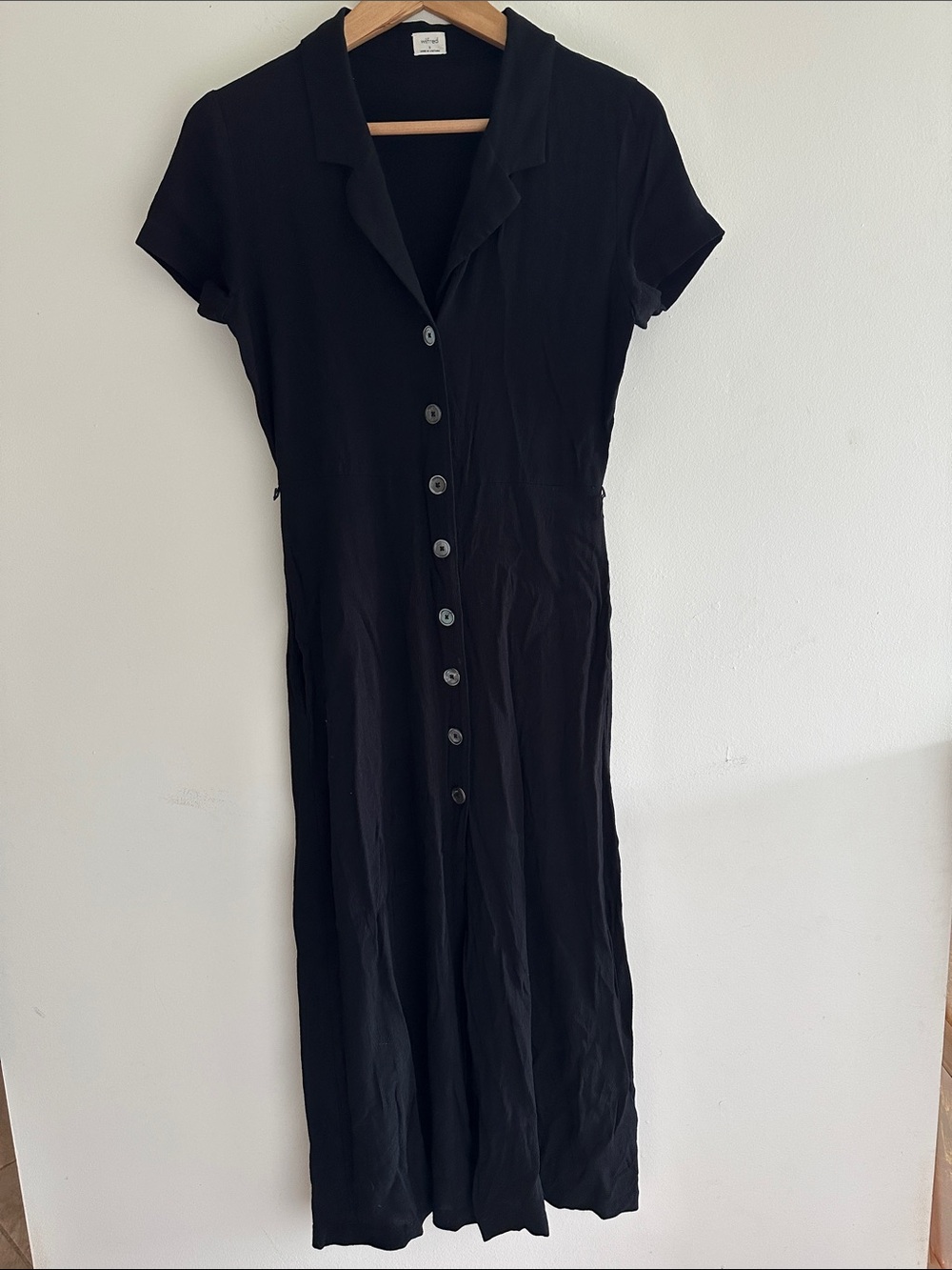 Wilfred Black Button-Front Short Sleeve Midi Dress
